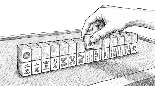 Hand selecting a game tile in this mahjong vector graphic