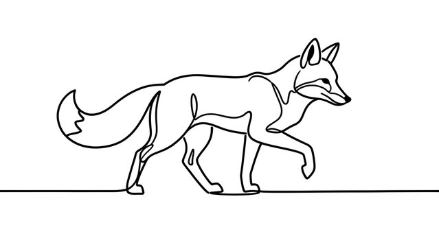 Minimalist fox line art illustration white background.