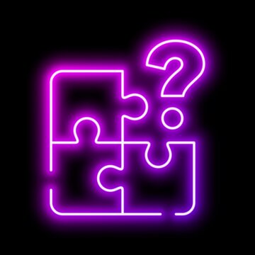 Puzzle Piece Question For Missing Answer Solution. Neon glowing effect icon