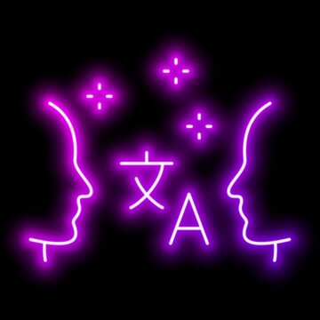 Two Profiles With Translation Text Between Language. Neon glowing effect icon