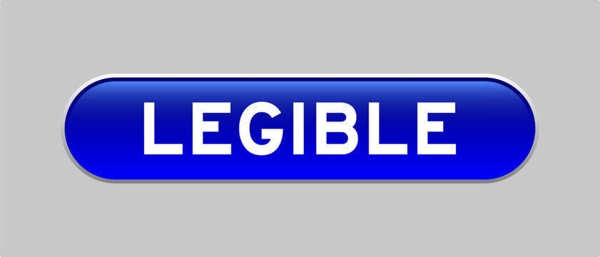 Blue color capsule shape button with word legible on gray background
