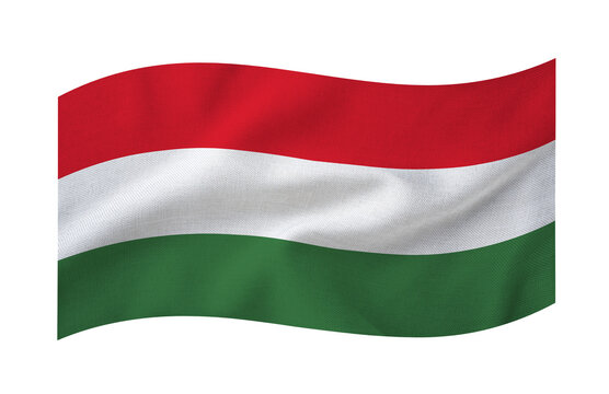 Waving flag of Hungary on transparent background. Fabric banner featuring the Hungarian national tricolor with detailed texture