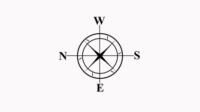 Compass Rose Navigation Icon Animation on White Background Classic Compass Rose Motion Graphic for Maps and Navigation 4K Video,
