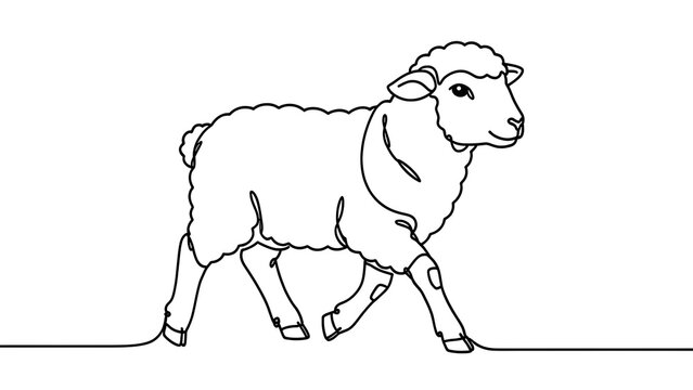 Simple line art sheep illustration white background.