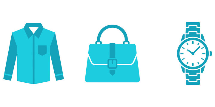 clothing accessories icons shirt handbag and wristwatch vector set isolated on transparent background