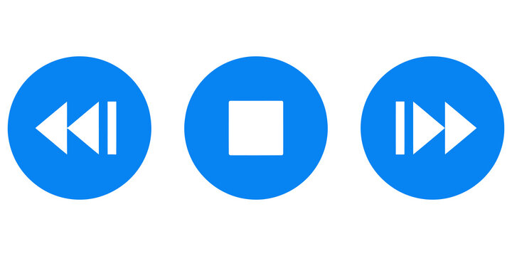 media control buttons rewind stop fast forward player interface icons isolated on transparent background