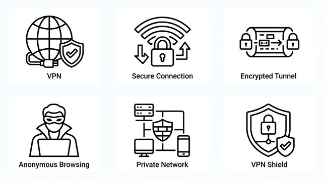 Cybersecurity and VPN Service Outline Icon Set