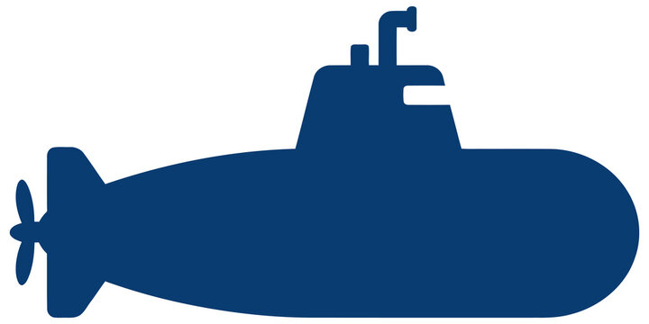 Blue silhouette of a submarine exploring the deep sea isolated on transparent background