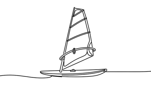 Windsurfing line art illustration white background.