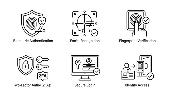 Biometric Security and Authentication Line Icon Set