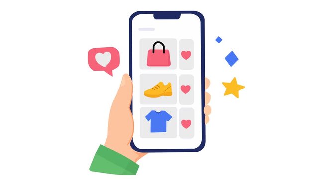 Hand Holding Smartphone Browsing Online E-Commerce Store Products Catalog Illustration