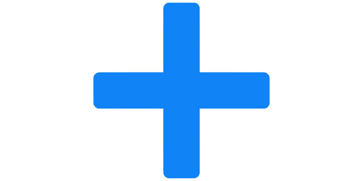 blue plus sign medical symbol and addition button isolated on transparent background