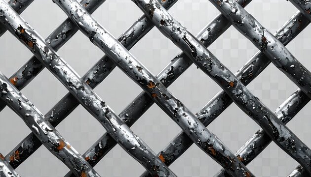 Industrial metal mesh with peeling silver paint and rust