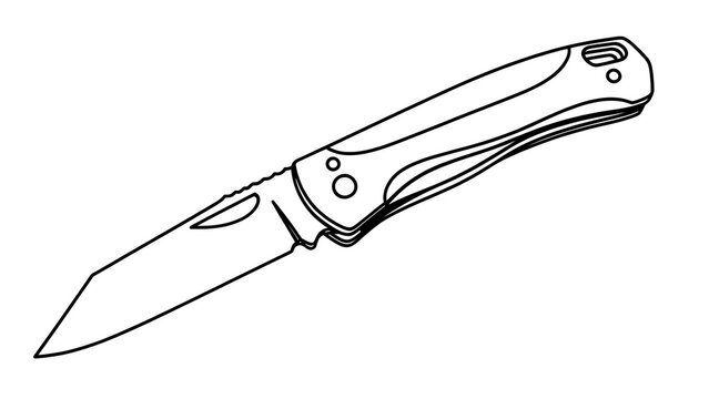 Foldable pocket knife illustration white background.