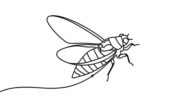 Line art fly illustration on white background.