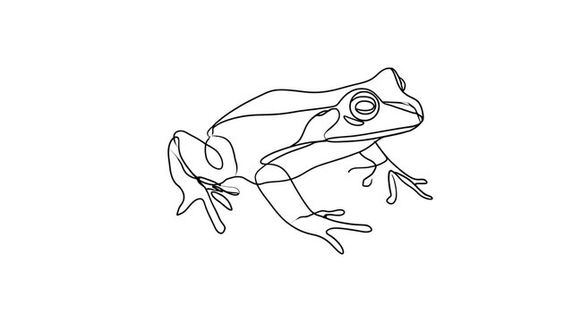 Line art frog illustration white background.