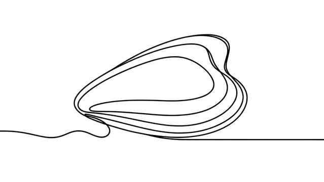 Minimalist line art mussel shell white background.