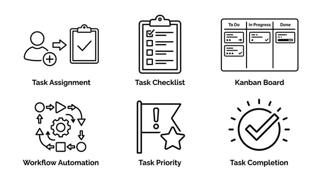 Task Management and Workflow Automation Line Icon Set
