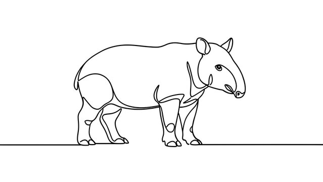 Minimalist line art tapir on white background.