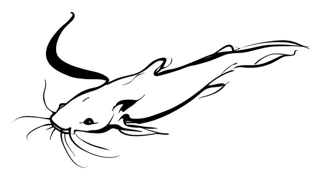 Black and white catfish illustration on white background.