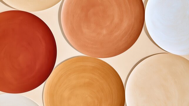 Top down abstract aerial view of circular tank farm structures with pipeline network