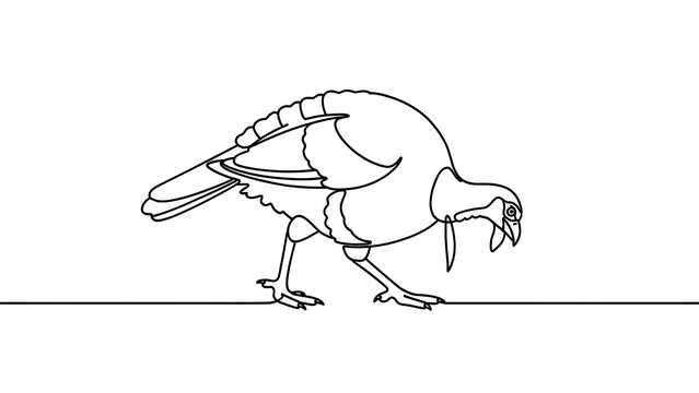 Line art turkey illustration white background.