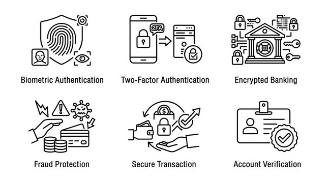 Cybersecurity and Fintech Icon Set for Secure Digital Banking