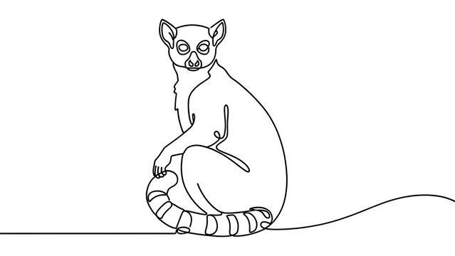 Minimalist lemur line art white background.