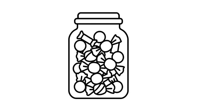 Glass jar with lollipops on white background.
