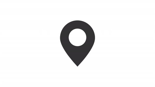 Map location pointer icon animation on clean white background for digital navigation. Graphic motion showing black map pointer icon appearing on white surface