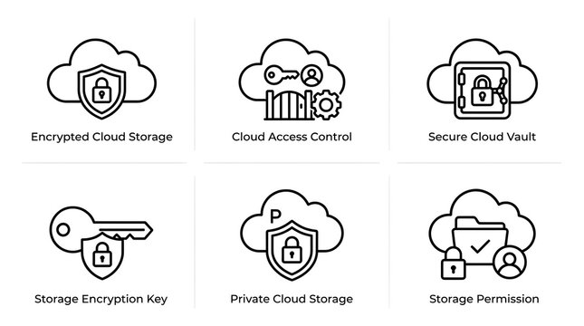 Cloud Security and Encrypted Storage Icon Set
