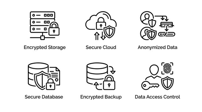 Cybersecurity and Data Privacy Line Icon Set