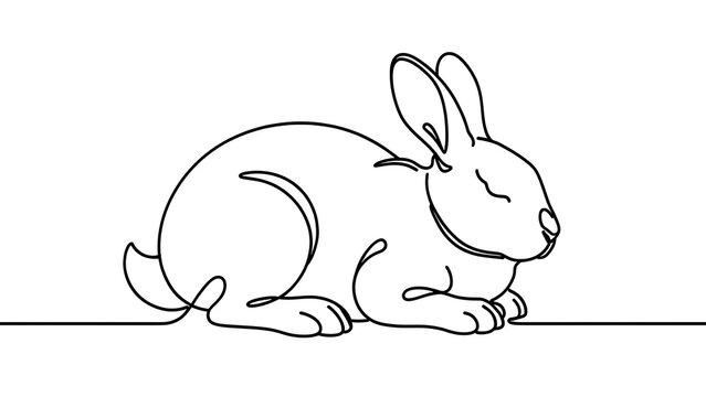 Sleeping rabbit illustration on white background.