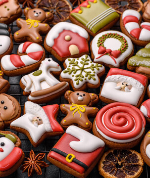 Gingerbread as a Christmas staple, sweet biscuits for the holiday. Gingerbread as a background
