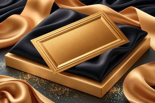 Golden ticket on black silk with glitter and gold frame