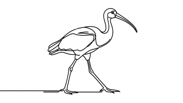 Minimalist line art ibis bird white background.