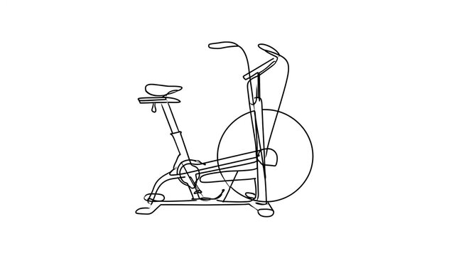 Stationary exercise bike illustration white background.