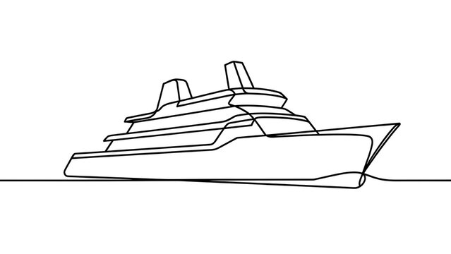 Minimalist line art cruise ship white background.