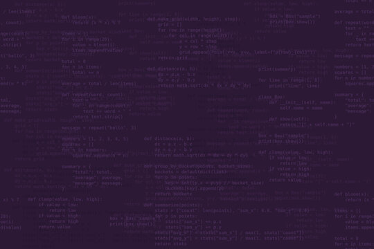 Seamless pattern of software development theme. Code programming syntax vector texture. Subtle glitch style IT code background.