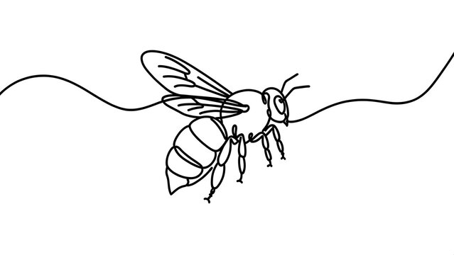 Minimalist bee line art illustration white background.