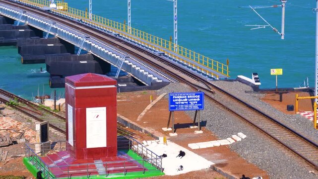 Aerial View of Pamban Rail Bridge, Tamil Nadu, India,