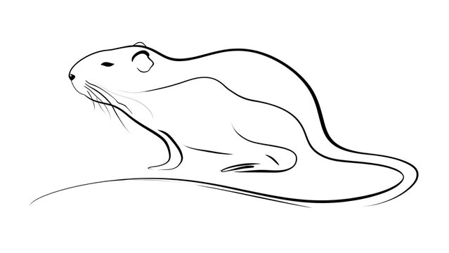 Minimalist line art rat drawing white background.