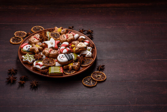 Gingerbread as a Christmas staple, sweet biscuits for the holiday. Gingerbread as a background