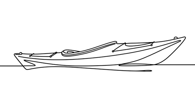 Simple black line art canoe on white background.