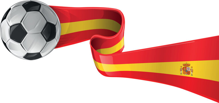 soccer ball and flag of Spain. horizontal element
