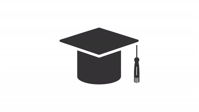 Academic graduation cap with swinging tassel icon animation. animation of graduation cap with swinging tassel against plain white background representing higher education.
