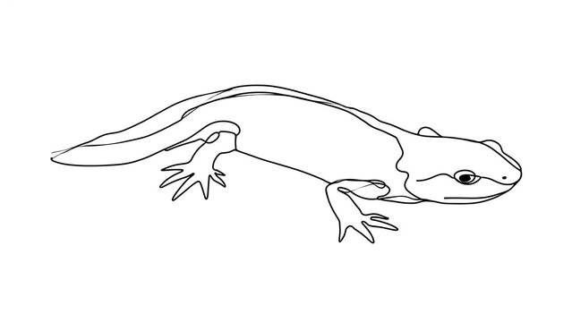 Black and white salamander illustration white background.