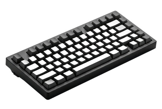 Black mechanical computer keyboard isometric view.
