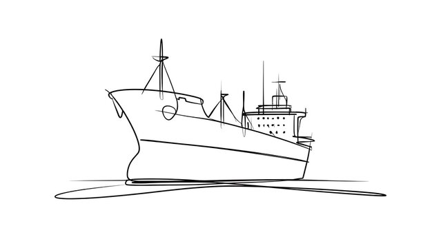 Line art ship illustration on white background.