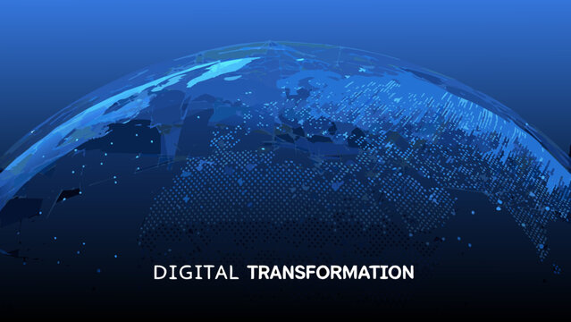 Digital earth illustration with polygonal facets and binary code representing global connectivity globe world planet geosphere digitalization